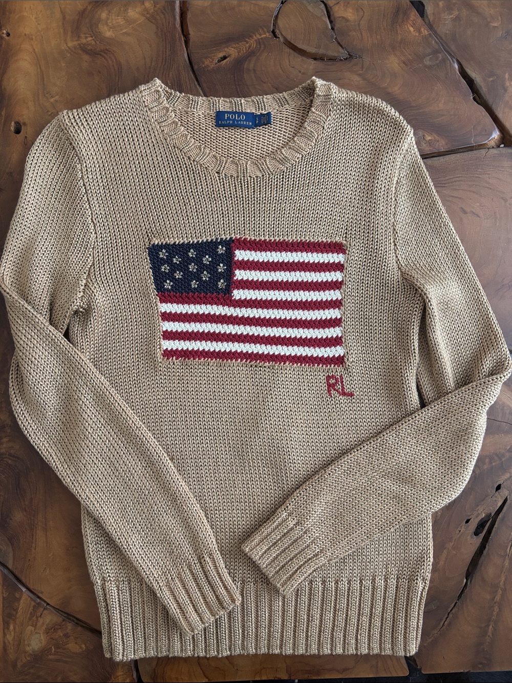 Polo by Ralph Lauren Women gold Crewneck Flag Knit Sweater
